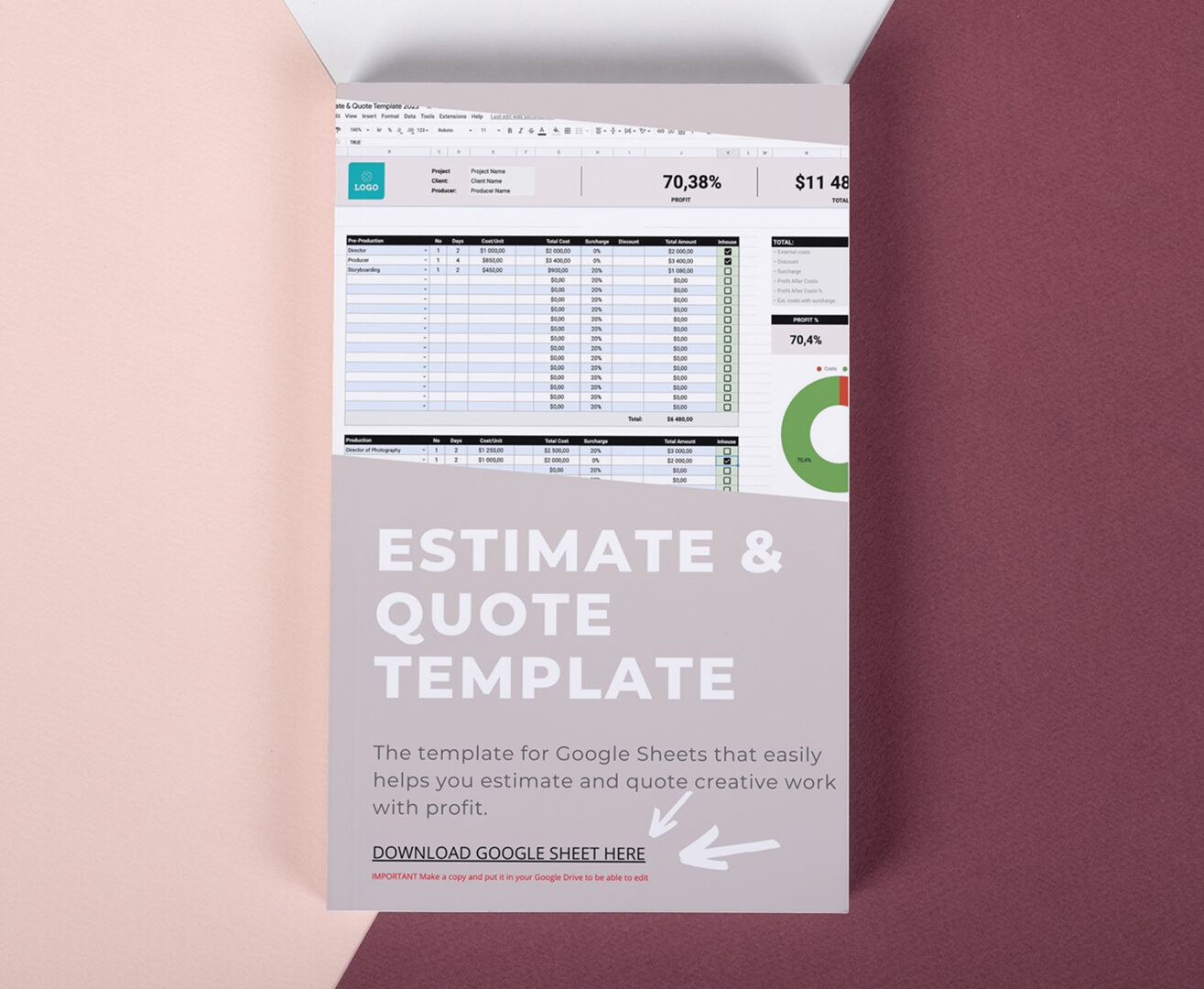 Estimate & Quote Google Sheets Template for Creative Businesses, Video Production Companies and more.